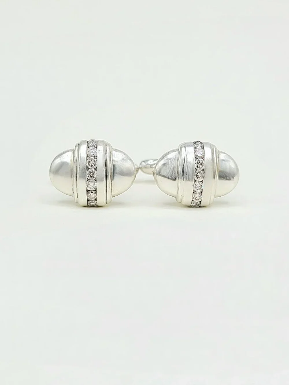 David Yurman Thoroughbred Cufflinks in Sterling Silver w/ White Diamonds - RARE